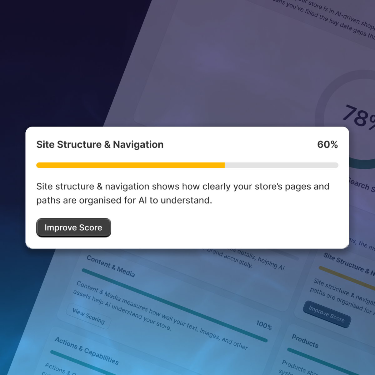 Expose site structure and navigation score with guidance to improve schema completeness.